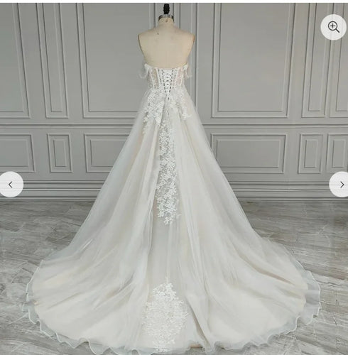 Elegant Off The Shoulder Sweetheart Lace Applique A Line Wedding Dresses